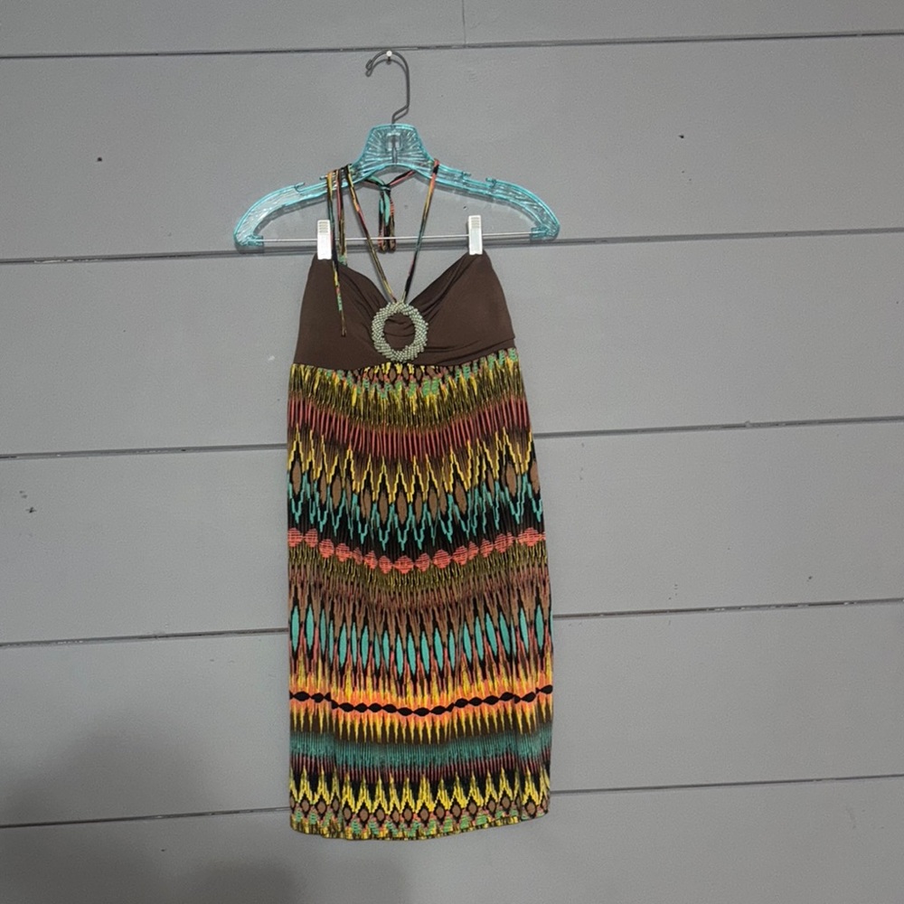 Y2K Colorful Patterned Halter Dress
